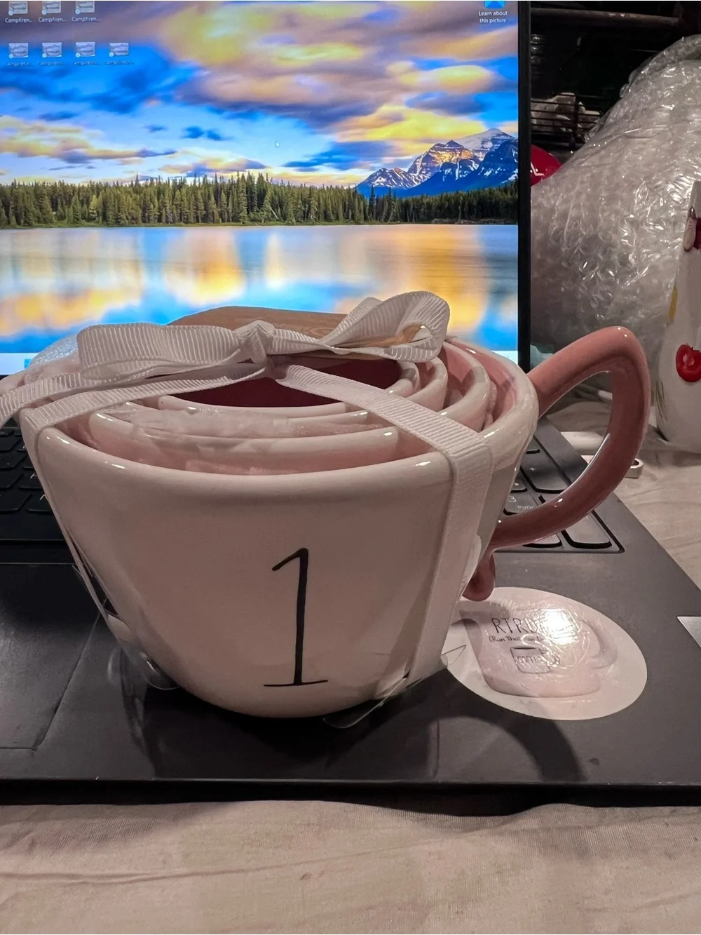 Tinker Bell Ceramic Measuring cups - Pink Handle, Green Accent